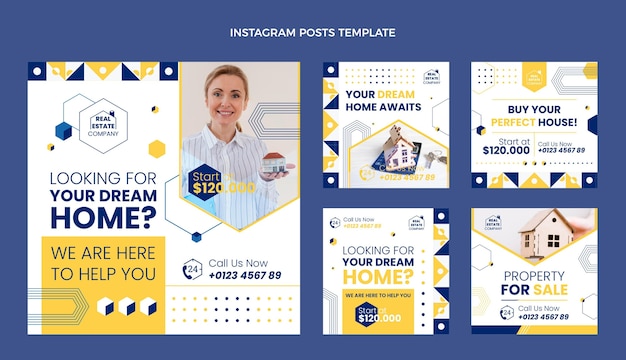 Post di instagram immobiliare geometrico astratto piatto