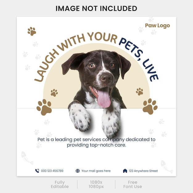 Post di marketing di servizi per animali domestici modello di lavoro artistico vettoriale completo