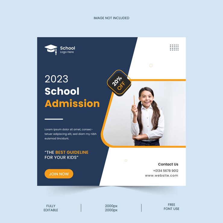 Post di social media di marketing per l'ammissione alla scuola e modello di banner web gratuito ai eps Vettore Premium