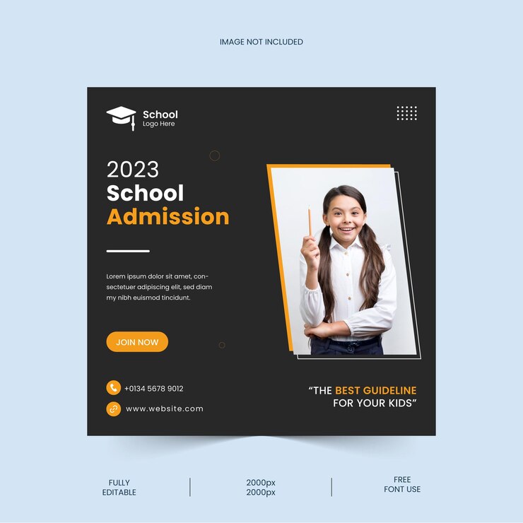 Post di social media di marketing per l'ammissione alla scuola e modello di banner web gratuito ai eps Vettore Premium