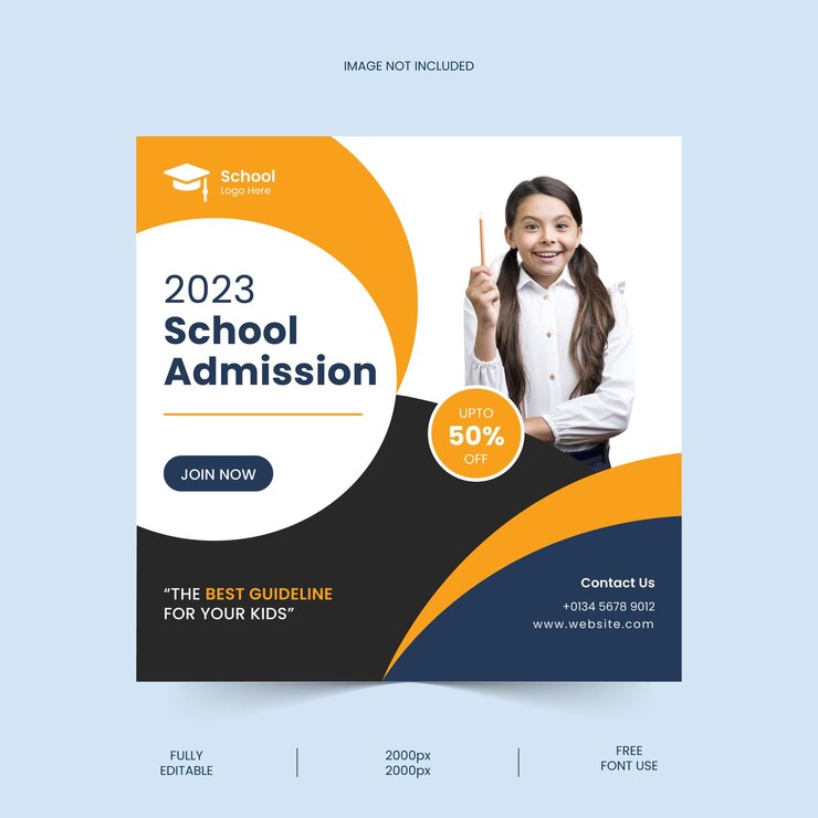 Post di social media di marketing per l'ammissione alla scuola e modello di banner web gratuito ai eps Vettore Premium