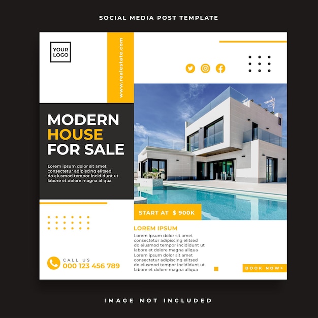 Post di social media immobiliare o modello pubblicitario banner web quadrato