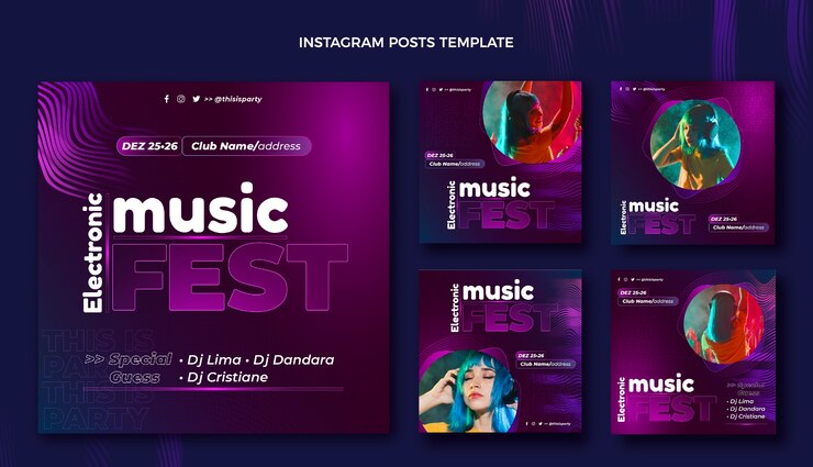 Vettore post instagram del festival musicale dei mezzitoni sfumati