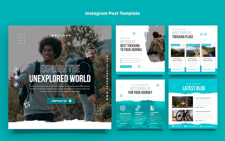 Vettore post instagram trekking design piatto