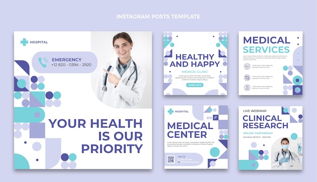 Post su Instagram sull'assistenza medica a disegno piatto