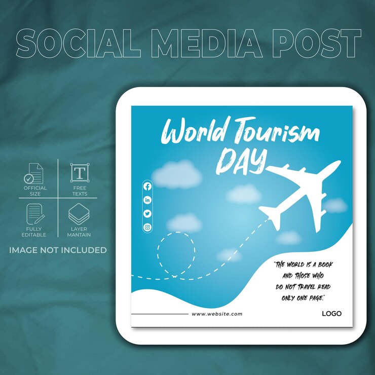 Post sui social media del modello della giornata mondiale del turismo