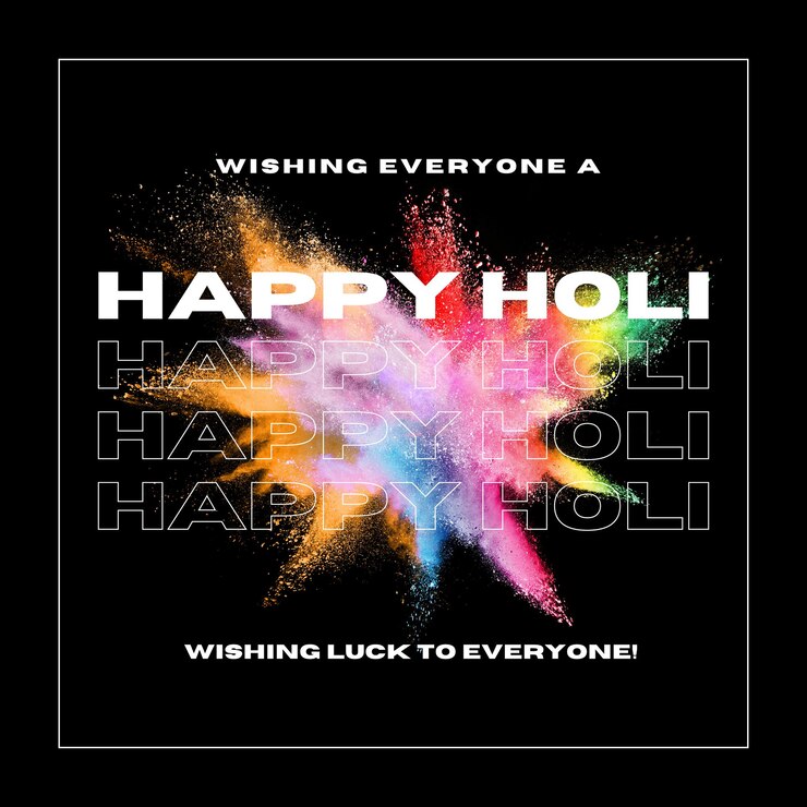 Vettore post sui social media del moderno festival happy holi. esplosione di spruzzi colorati di colori