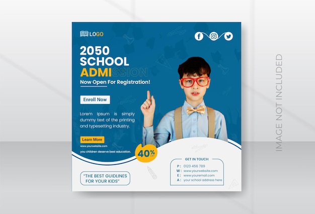 Post sui social media della scuola o modello di banner quadrato di instagram