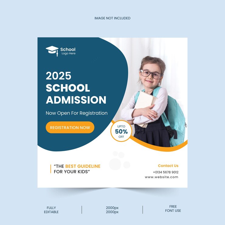 Post sui social media per l'ammissione alla scuola e modello di post su instagram
