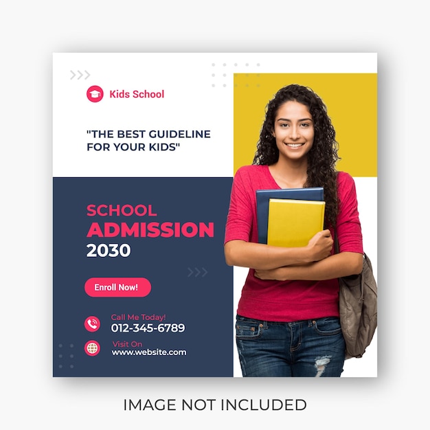 Post sui social media per l'ammissione alla scuola o design del modello di pubblicità per il rientro a scuola