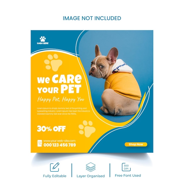 Post sui social media per negozi di animali e adozione di animali domestici o modello di banner per post di Instagram