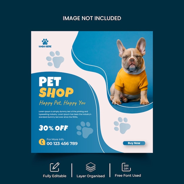 Post sui social media per negozi di animali e adozione di animali domestici o modello di banner per post di Instagram