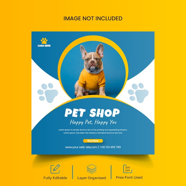 Post sui social media per negozi di animali e adozione di animali domestici o modello di banner per post di Instagram
