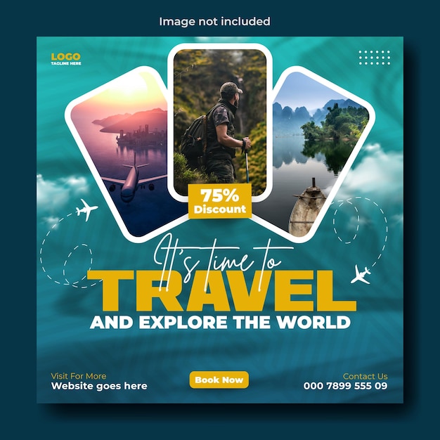 Post sui social media per viaggi e tour, post su Instagram o modello di banner web