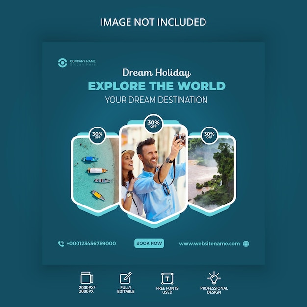 Posta 19 di instagram dell'insegna di social media piana di affari moderni di vacanza di viaggio