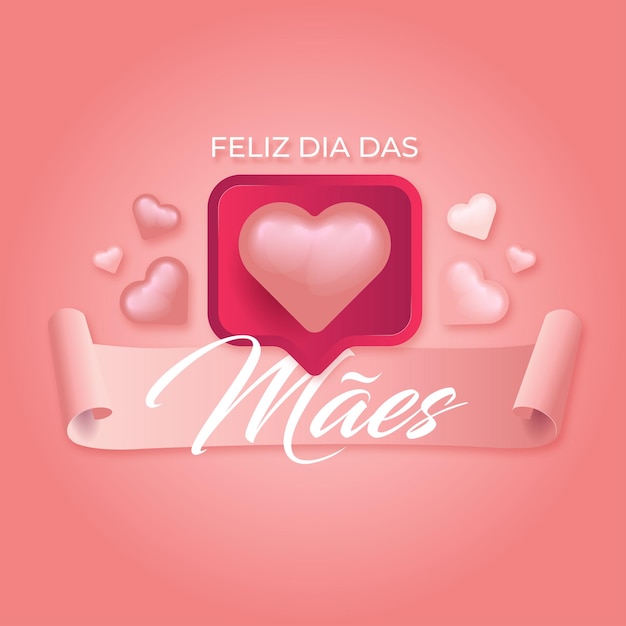 Posta Dia das Maes com coracoes 3D
