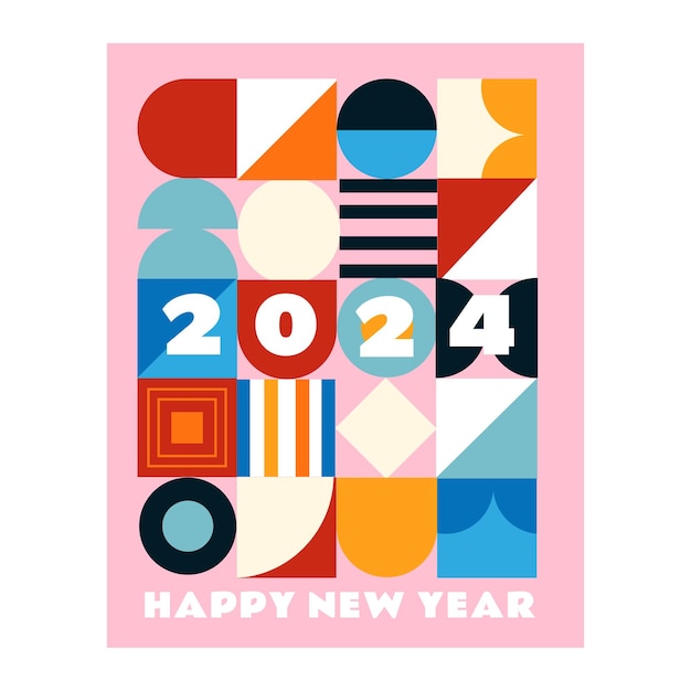 Poster 2024 Felice anno nuovo Design tipografico astratto
