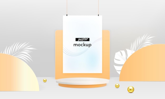 Poster appeso Mockup su sfondo podio