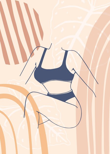 Poster astratto con donna in costume da bagno Corpo femminile in lingerie in stile boho minimalista