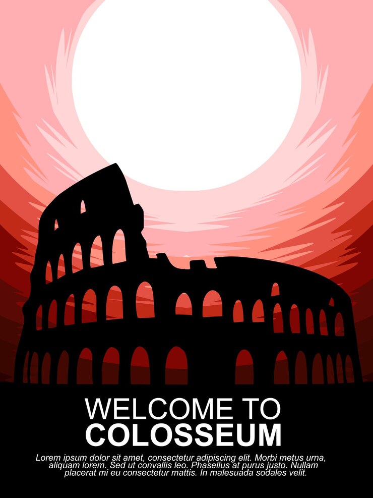 Vettore poster benvenuti al colosseo silhouette