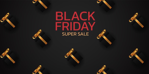 Poster Black Friday Super Sale Banner sul podio di sfondo scuro in vendita