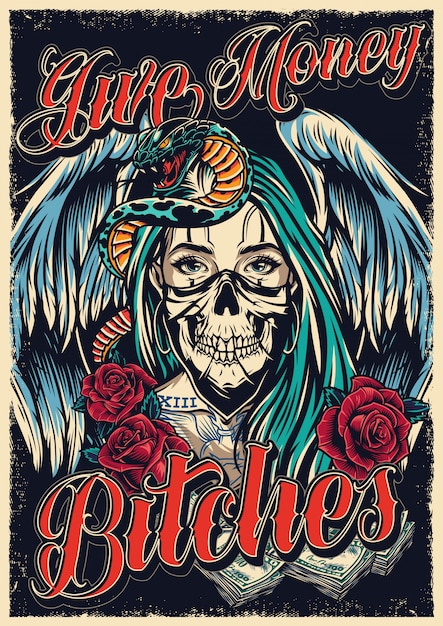 Poster colorato tatuaggio chicano