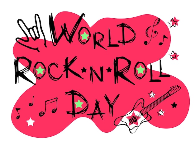 Poster con l'iscrizione Doodle della Giornata Mondiale del Rock and Roll