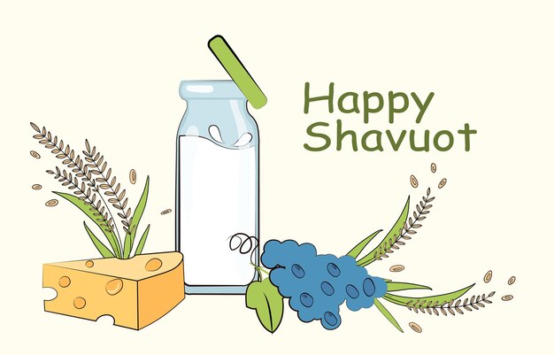 Poster con lettere felici di shavuot su sfondo verde pastello banner di festa ebraica shavuot con