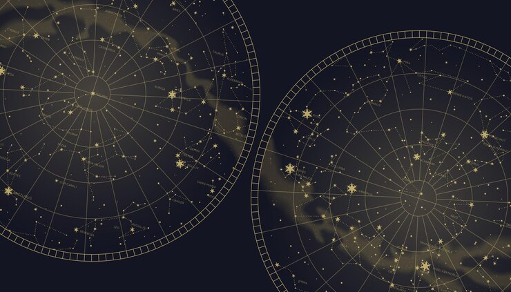 Poster con mappa delle costellazioni del sud e del nord