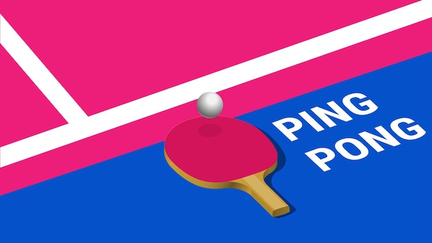 Poster con pallina da ping pong che rimbalza sulla racchetta sul campo di gioco