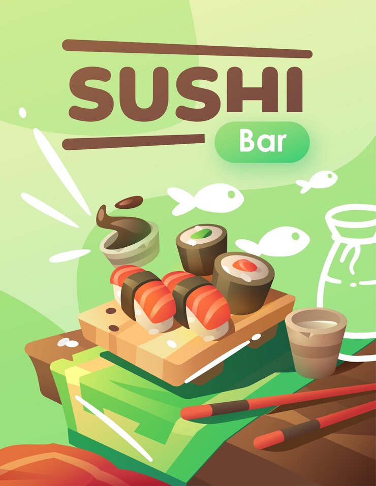 Poster con un'illustrazione di sushi per un caffè