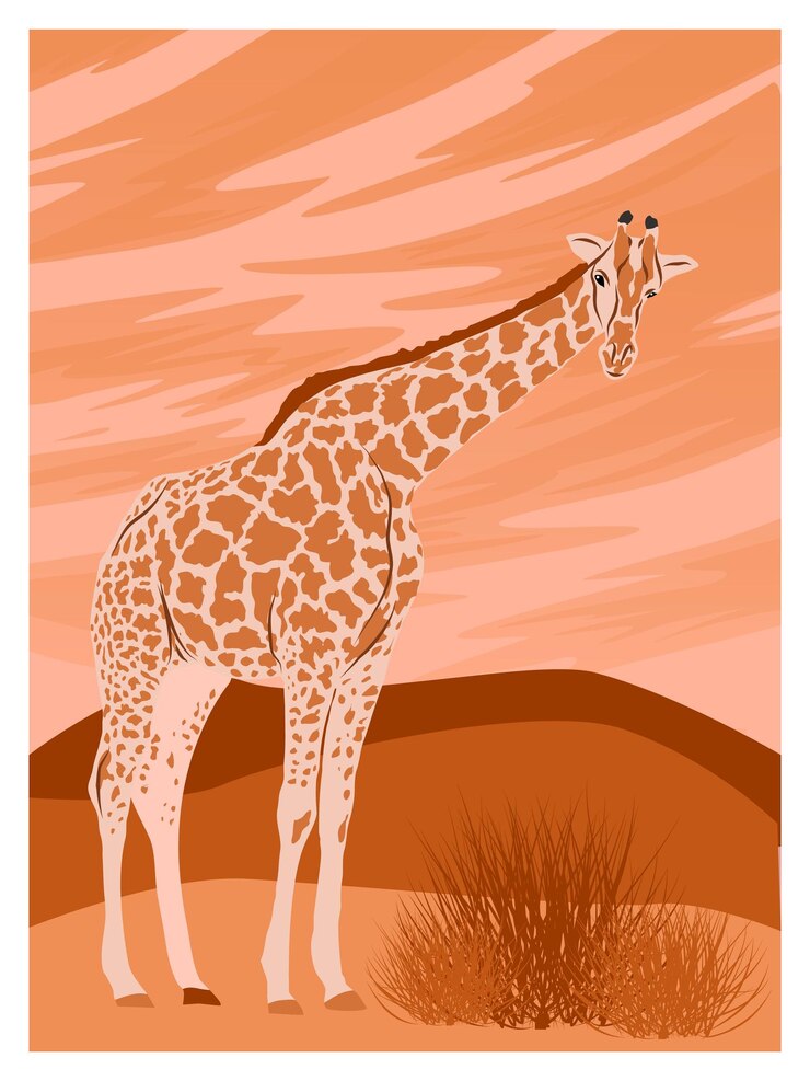 Vettore poster con una giraffa nella savana africana paesaggio vettoriale astratto