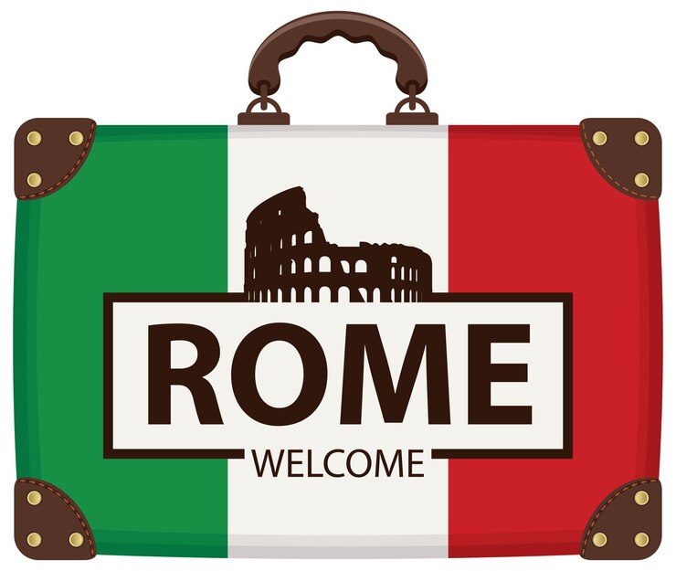 Vettore poster con valigia bandiera italiana