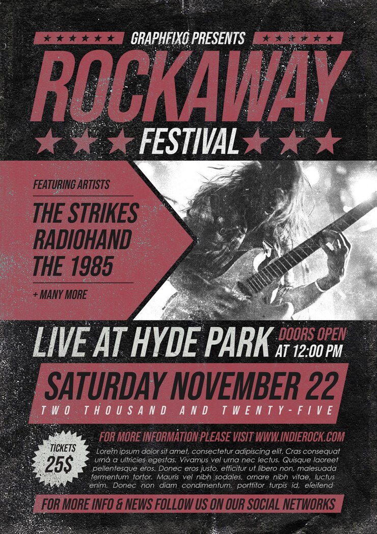 Poster creativo del Modern Grunge Rock Music Festival