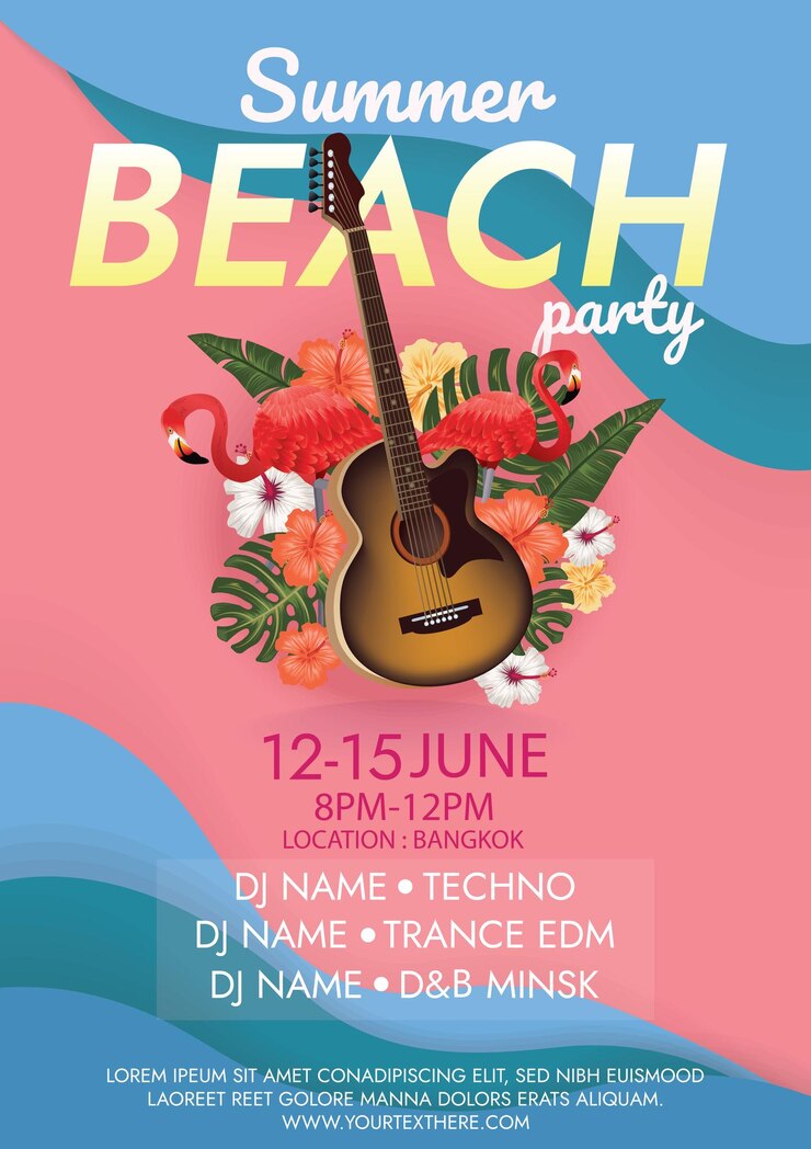 poster del festival musicale festa estiva in spiaggia