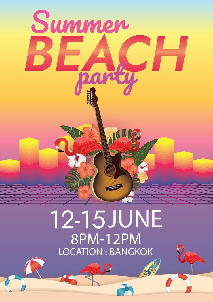 poster del festival musicale festa estiva in spiaggia