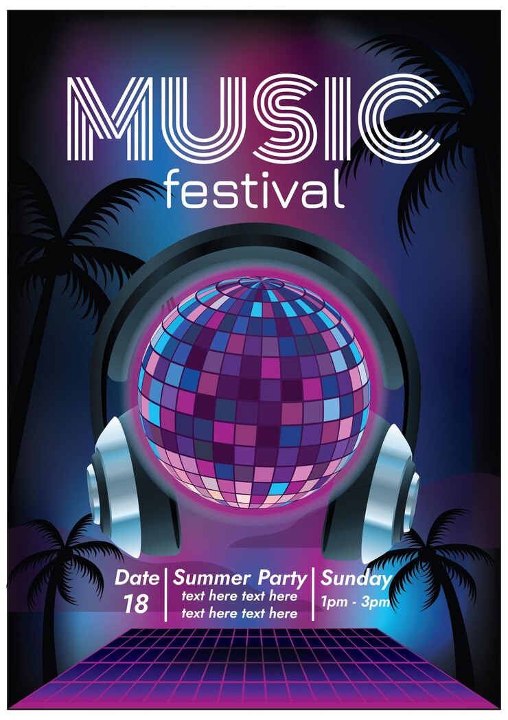 poster del festival musicale per la festa notturna