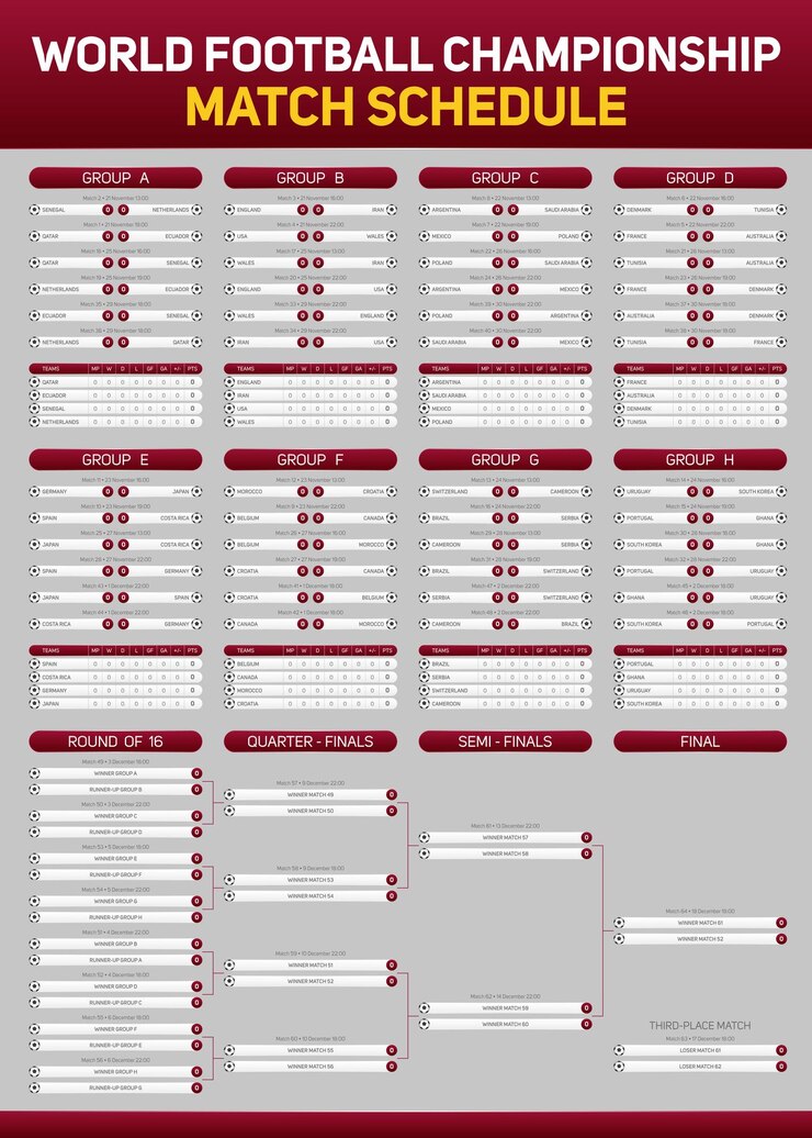 Vettore poster del programma delle partite del campionato mondiale di calcio per la stampa web e social media