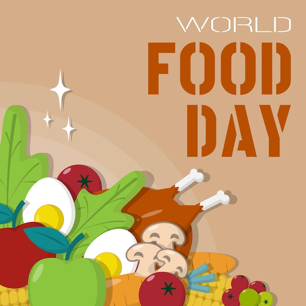 Poster della Giornata Mondiale dell'Alimentazione con vari tipi di alimenti