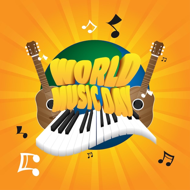 Poster di auguri per la giornata mondiale della musica con testo 3D