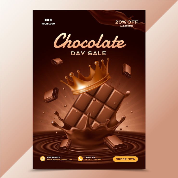 Vettore poster di cibo al cioccolato in stile realistico