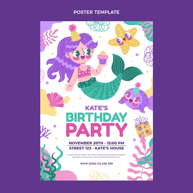 Poster di compleanno infantile disegnato a mano