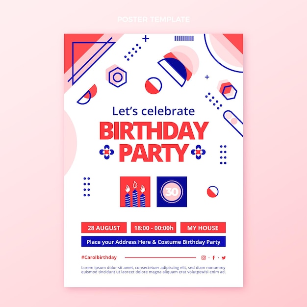 Poster di compleanno mosaico design piatto