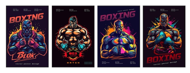 Poster di eventi di combattimento di boxe Torneo di boxe illustrazione di boxe colorata Illustrazione di progettazione vettoriale del volantino della competizione di boxe