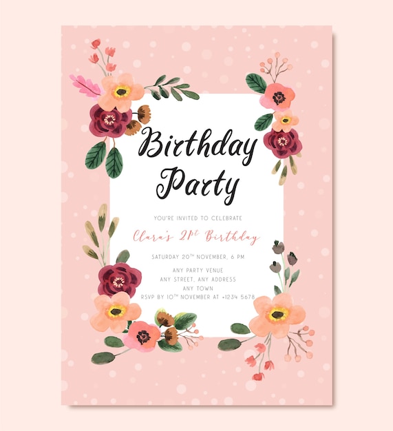 Poster di festa di compleanno floreale