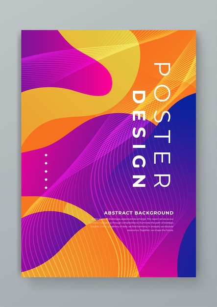 Poster di fluido d'onda a gradiente creativo astratto giallo arancione e viola abstract modello per la relazione annuale rivista opuscolo proposta di portafoglio relazione annuale opuscolo poster
