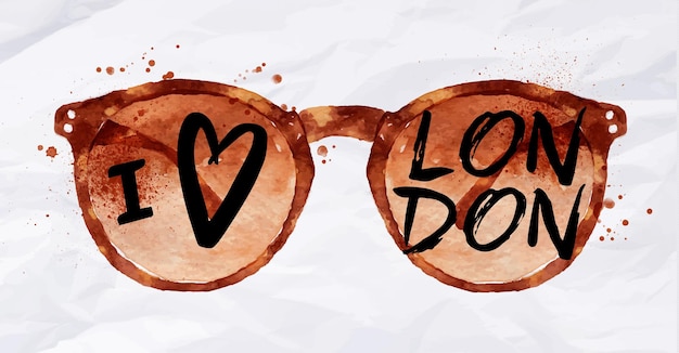 Poster di Londra con occhiali da sole marroni con scritta I love London che disegna su carta stropicciata
