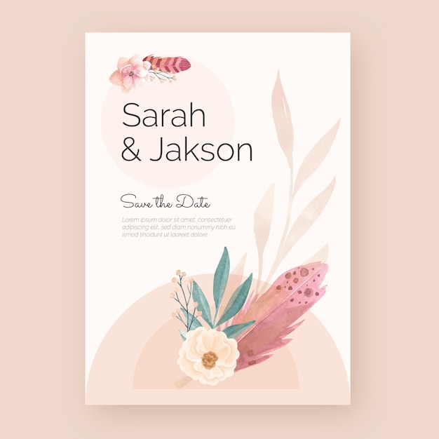 Poster di matrimonio boho acquerello