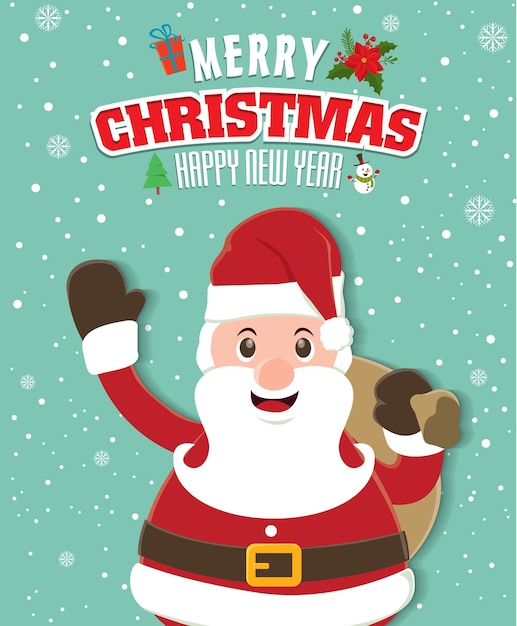 Poster di Natale vintage con Babbo Natale