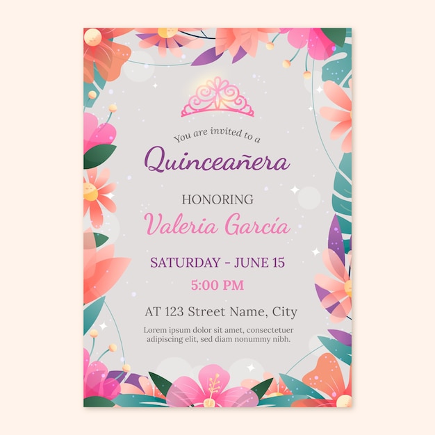Poster di quinceañera floreale sfumato